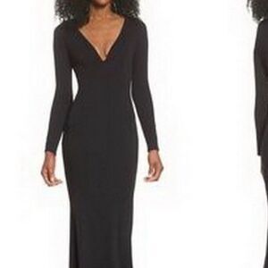 Katie May S black Cleo long sleeve maxi cute out back plunging V neck